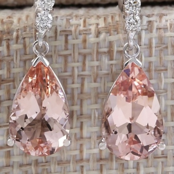 🌺Silver Morganite Earrings Rhinestone Accents - Picture 3 of 4
